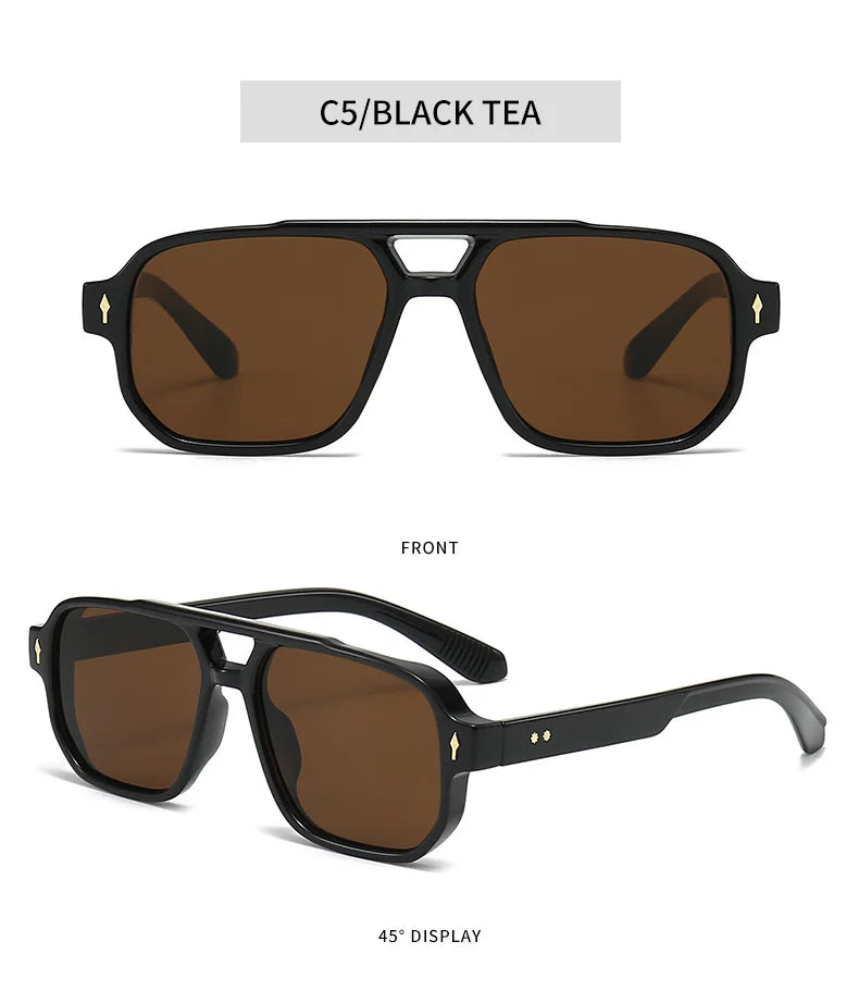 Vintage Double Bridges Men Square Sunglasses