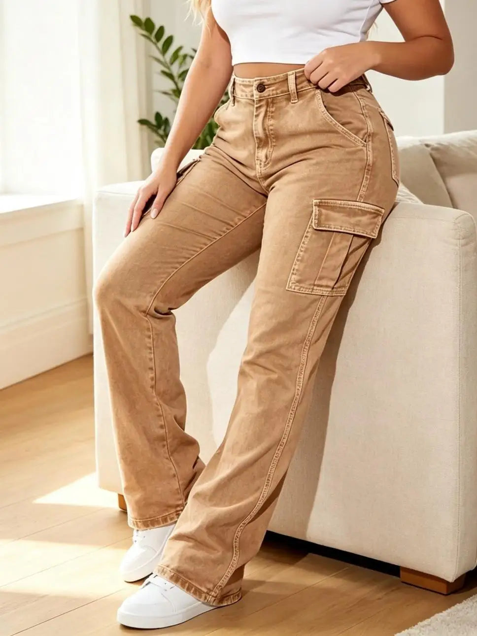 High‑Rise Flare Leg Denim Pants