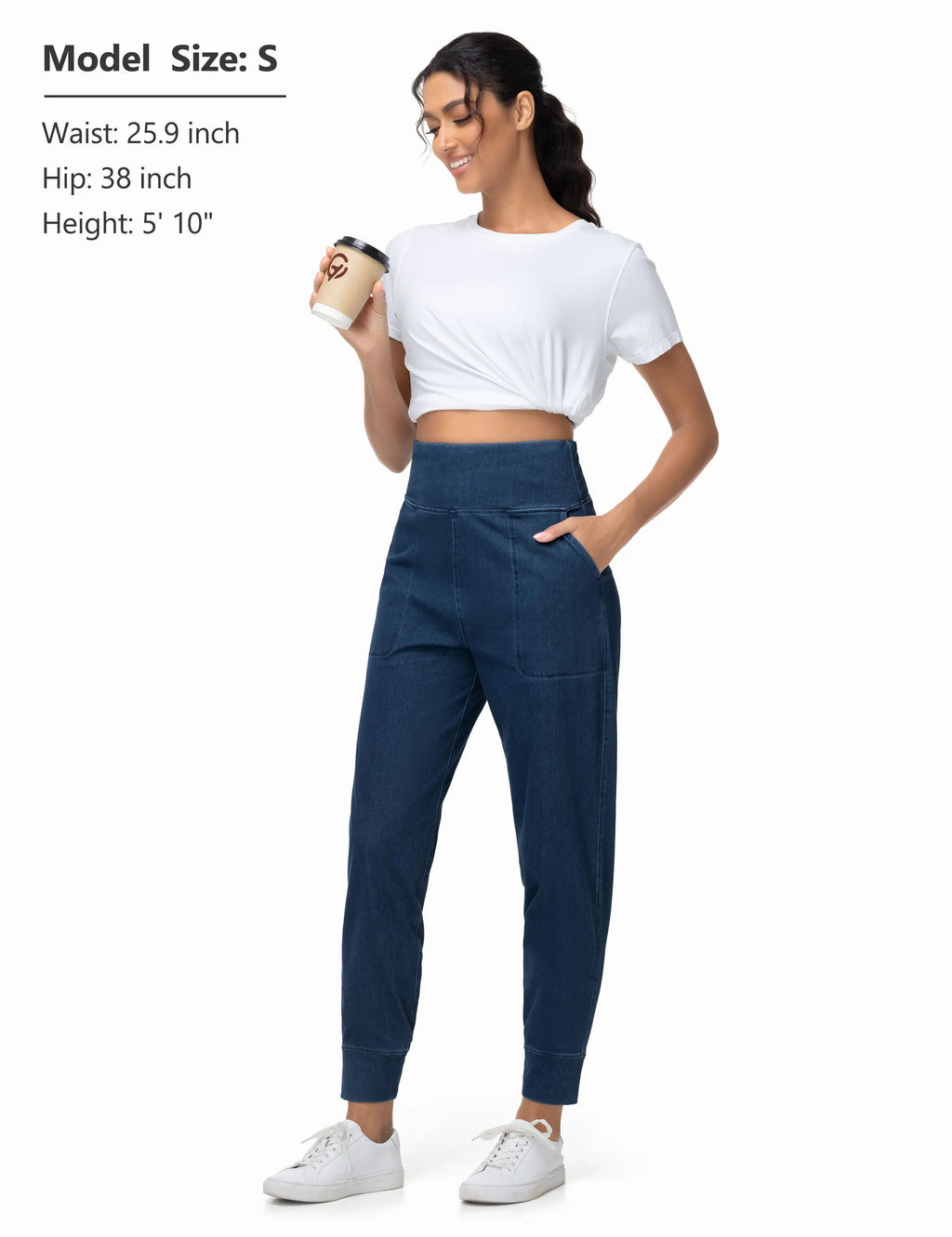 Women High Waisted Denim Joggers Pants
