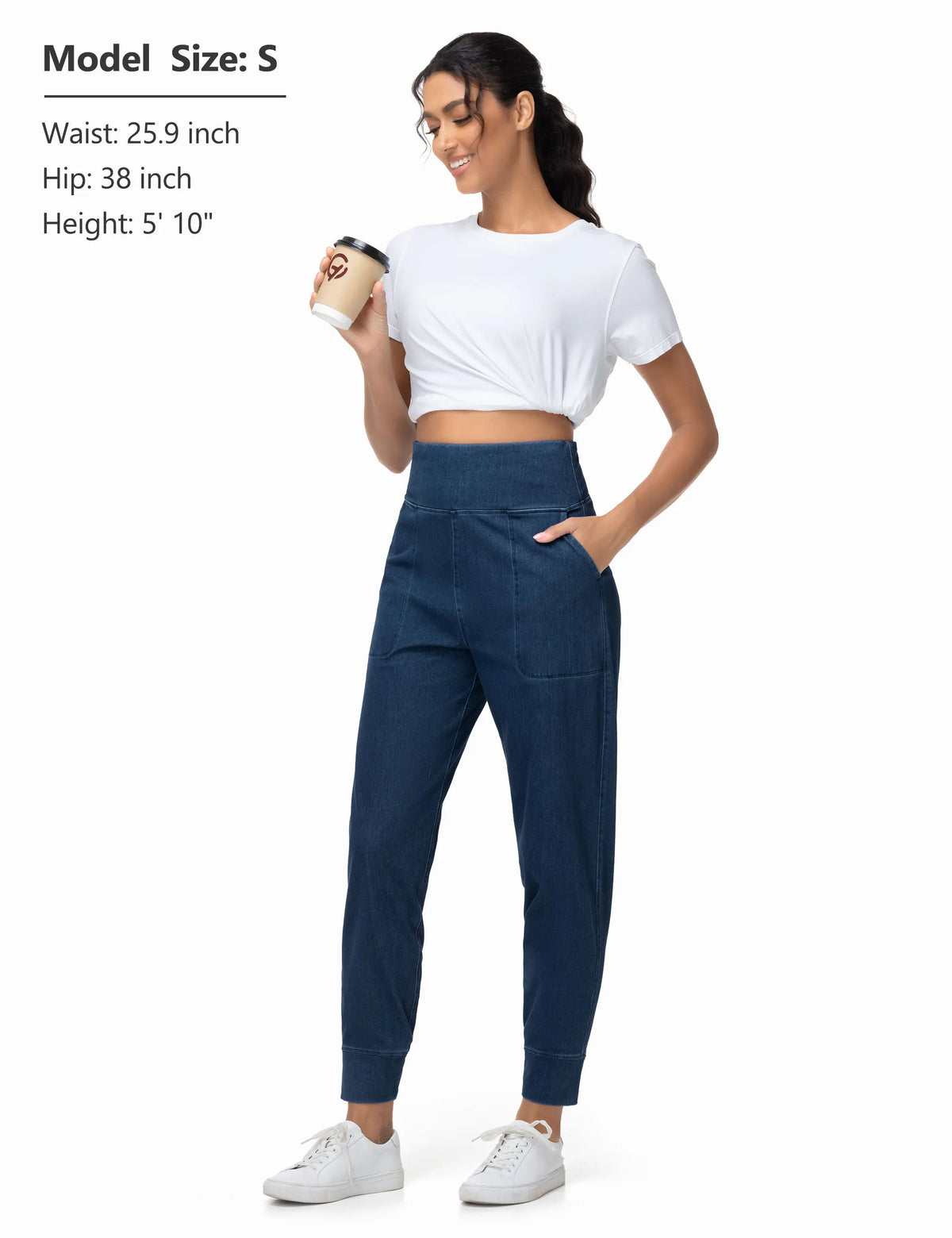 Women High Waisted Denim Joggers Pants