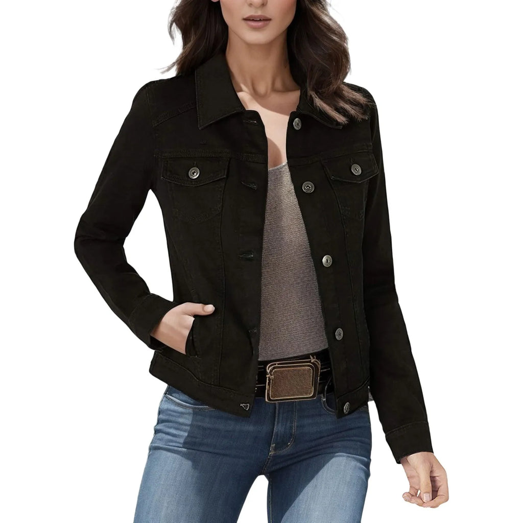 Turn Down Neck Solid Color Denim Jackets