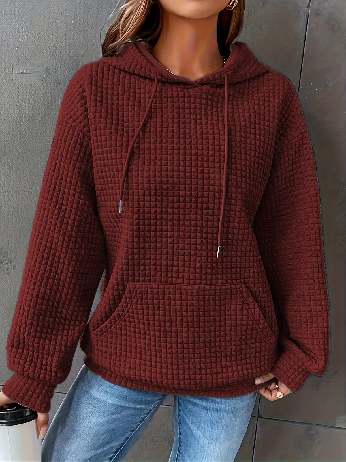 Women Short Length Waffle Knit Hoodie