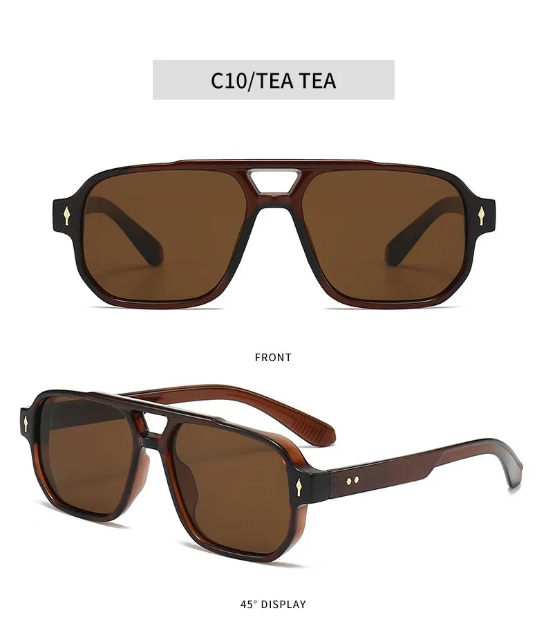 Vintage Double Bridges Men Square Sunglasses