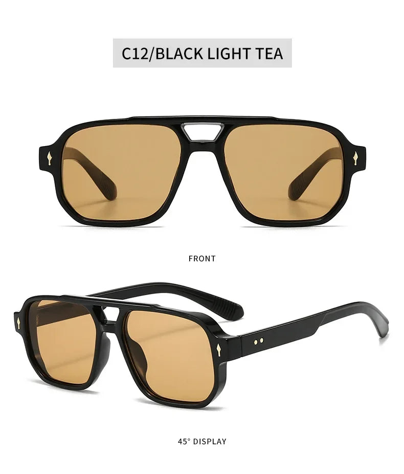 Vintage Double Bridges Men Square Sunglasses