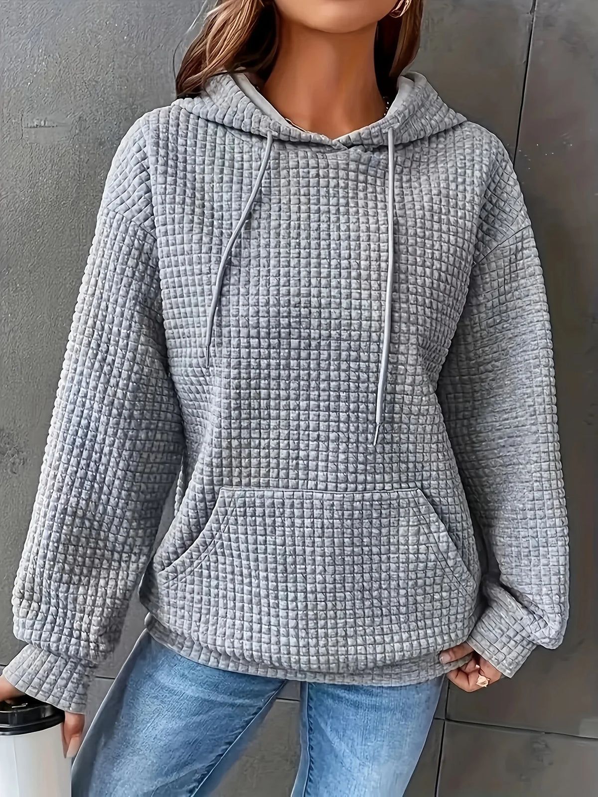 Women Short Length Waffle Knit Hoodie