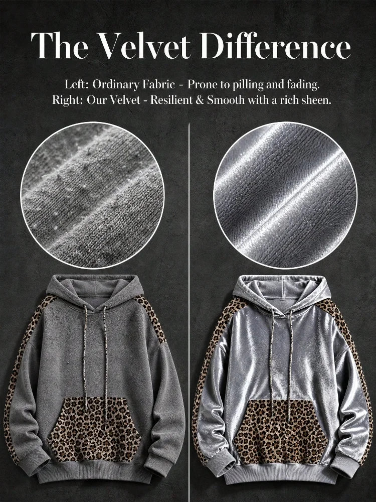 Silver-Gray Leopard Print Quilted Hoodie