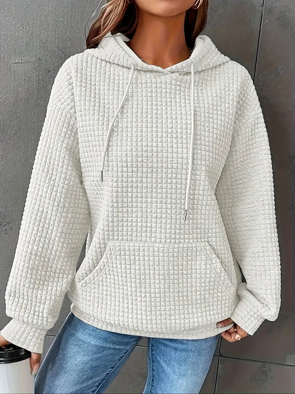 Women Short Length Waffle Knit Hoodie