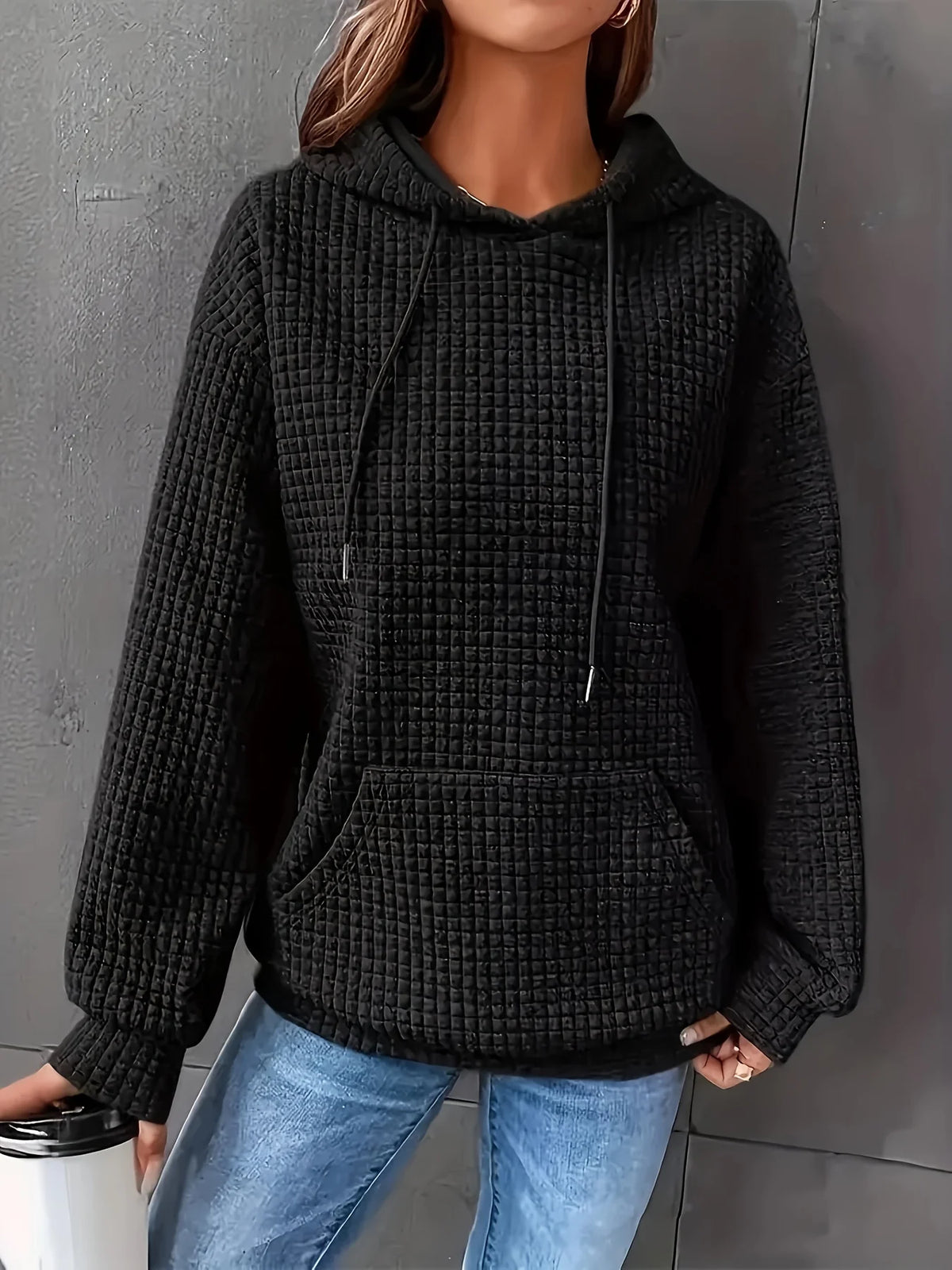 Women Short Length Waffle Knit Hoodie