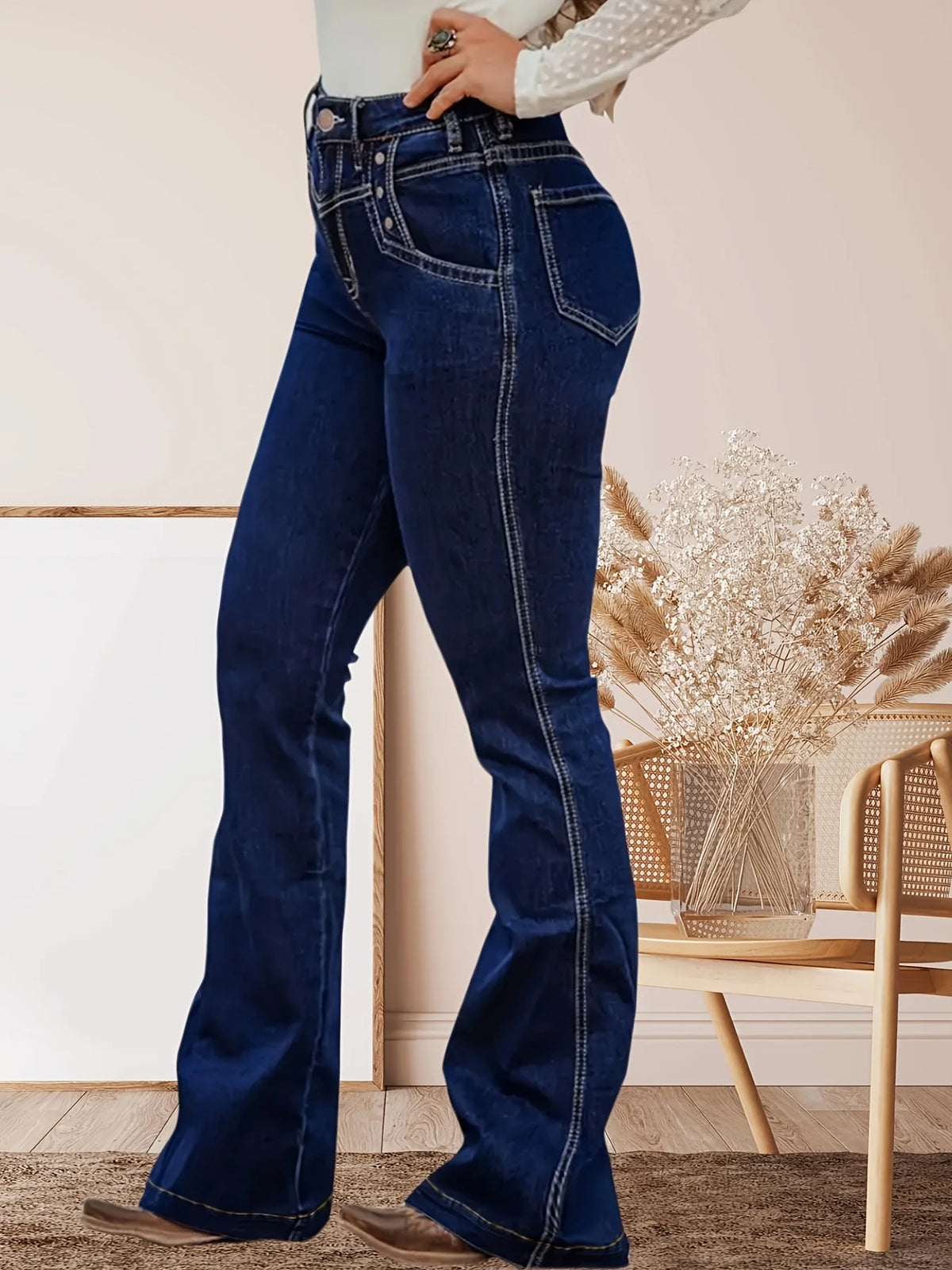 Retro Western Dark‑Wash Denim Pants