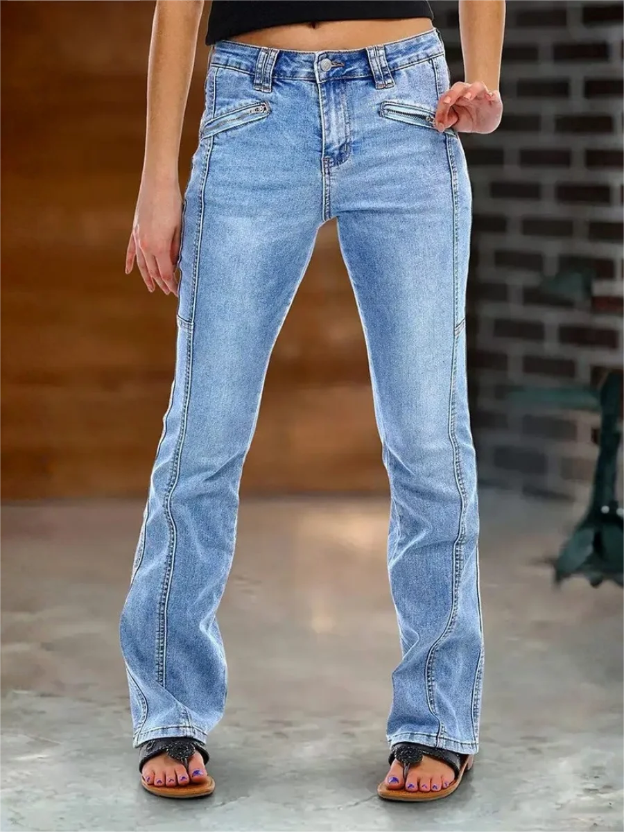 Mid‑Rise Flared Bootcut Denim Jeans