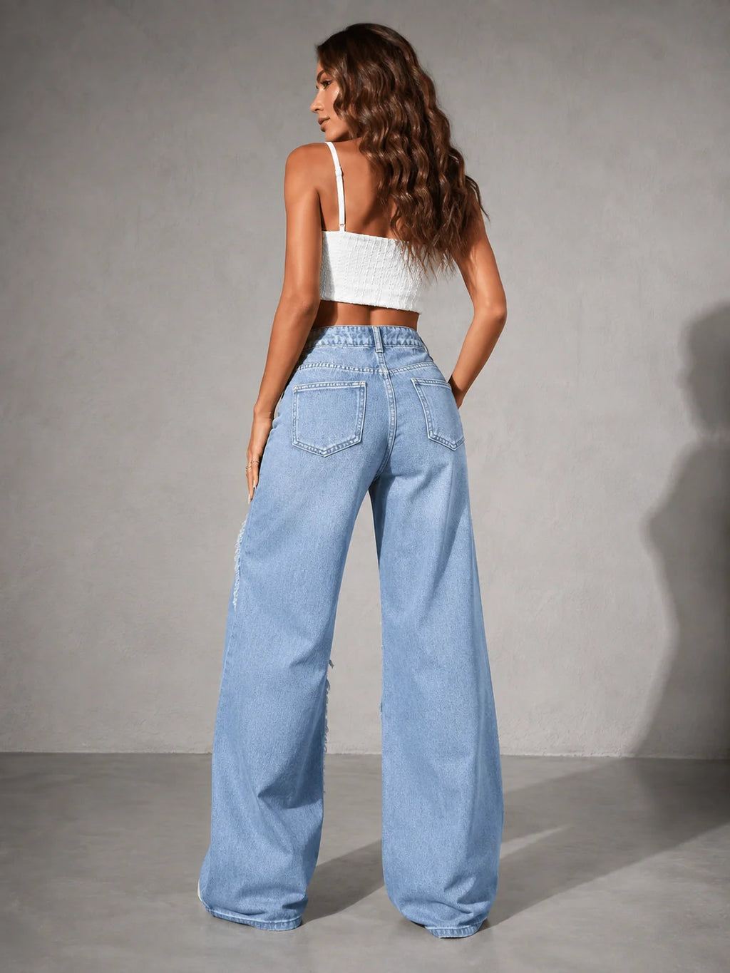 Frayed Raw Edge Wide Leg Jeans