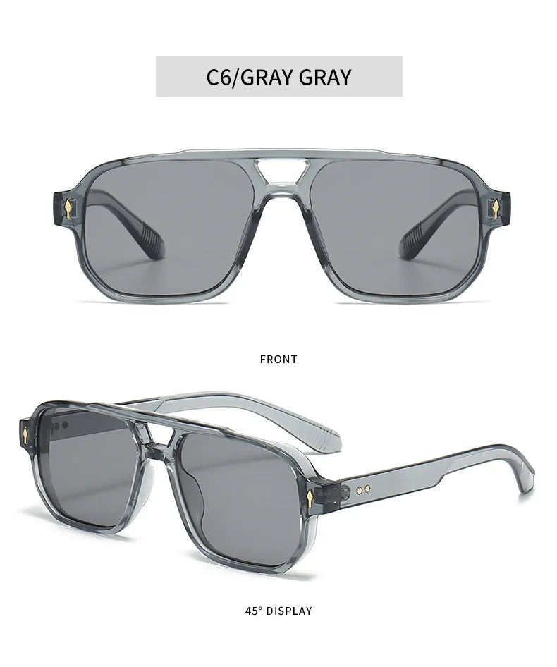 Vintage Double Bridges Men Square Sunglasses