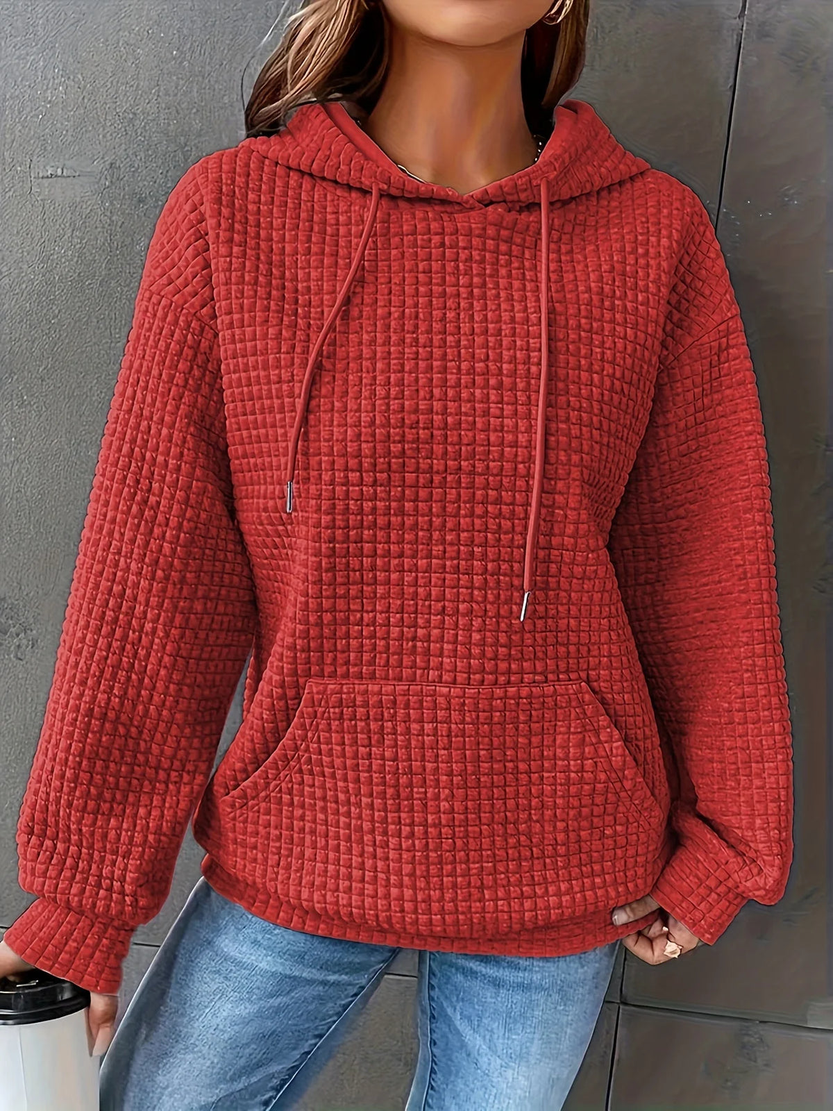 Women Short Length Waffle Knit Hoodie