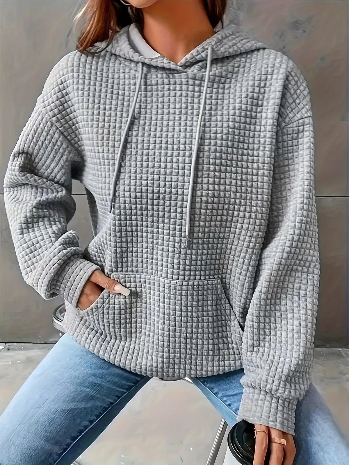 Women Short Length Waffle Knit Hoodie