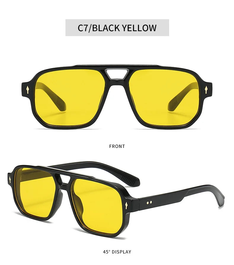 Vintage Double Bridges Men Square Sunglasses