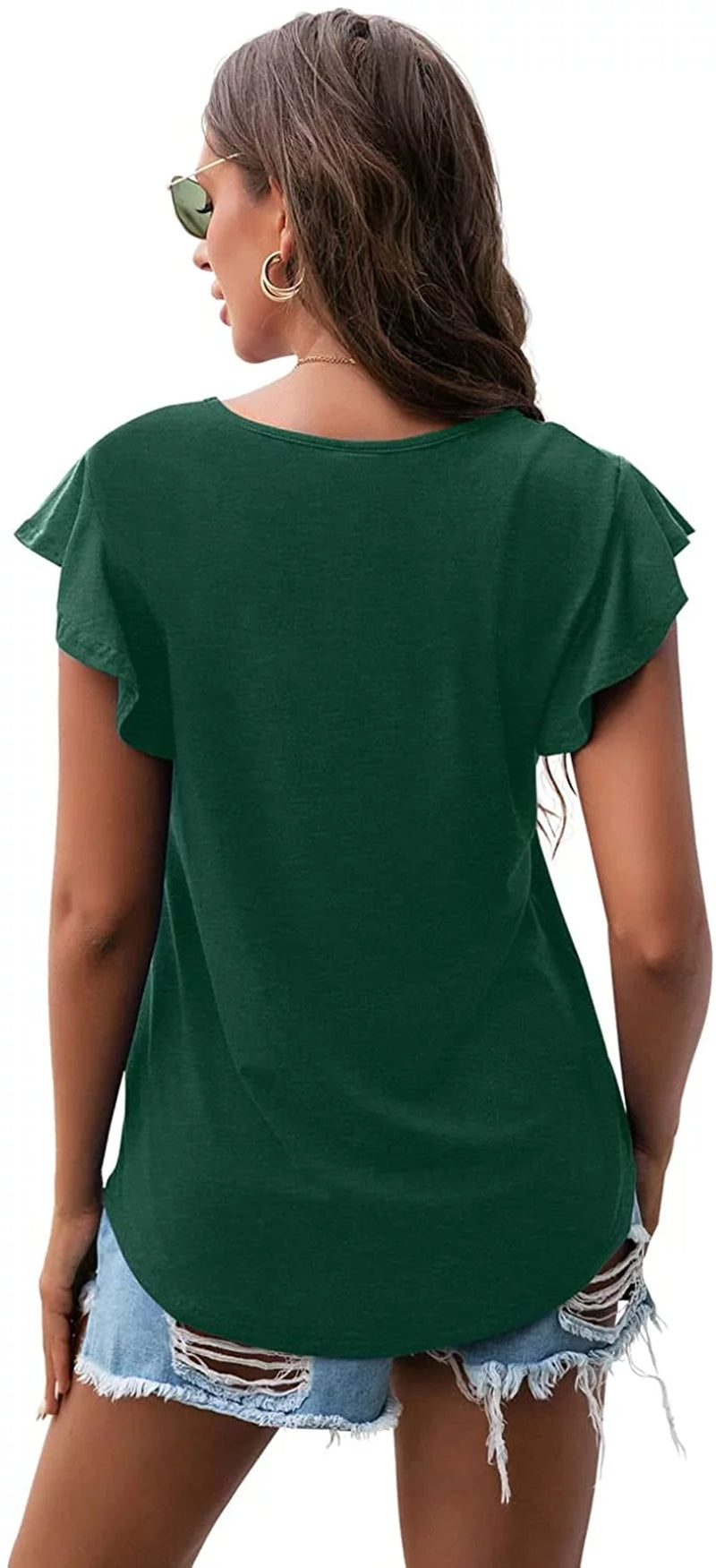 Summer Ruffle Short Sleeve Knit Tunic Tops