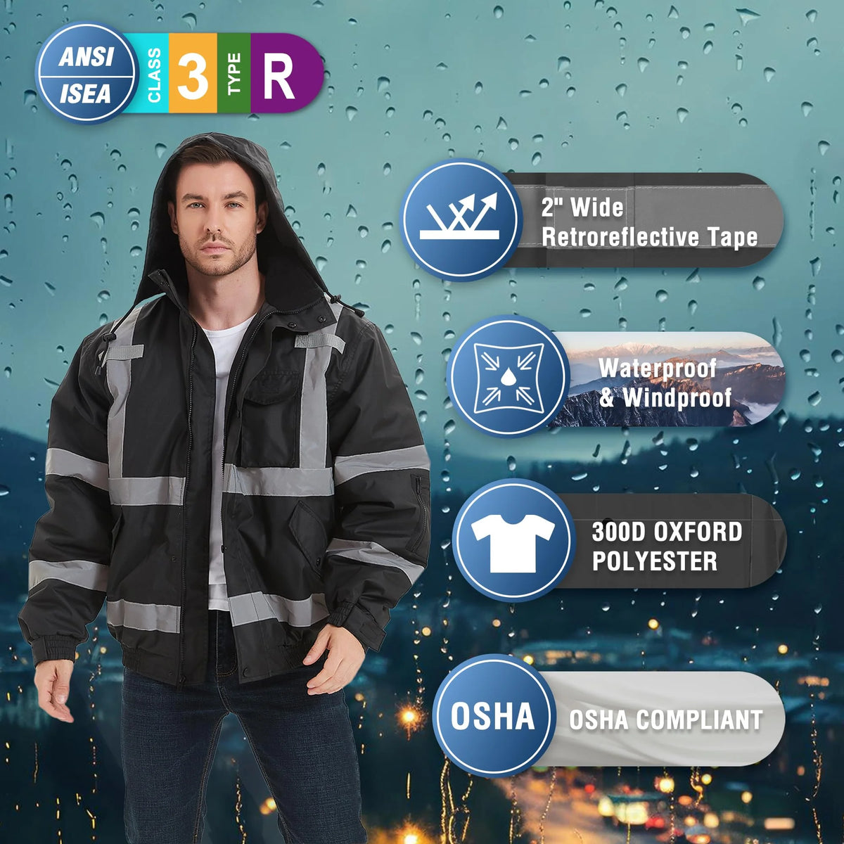 High Visibility Safety Waterproof Bomber Jacket