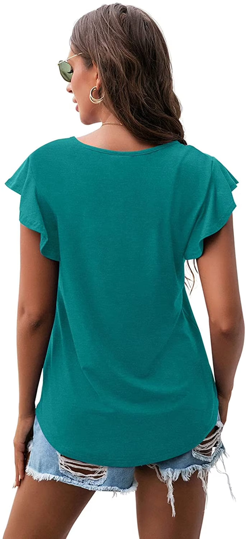 Summer Ruffle Short Sleeve Knit Tunic Tops