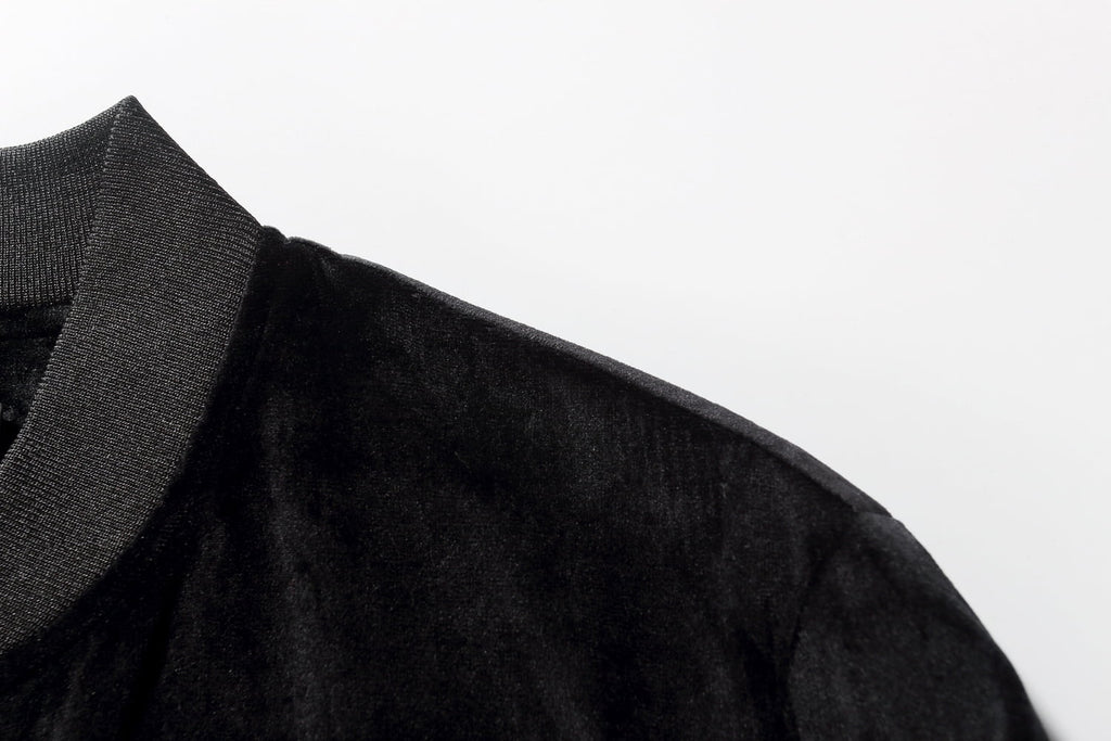 Men Velvet Full Zip Bomber Jacket