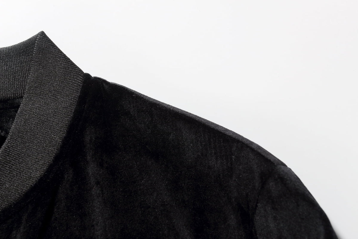 Men Velvet Full Zip Bomber Jacket