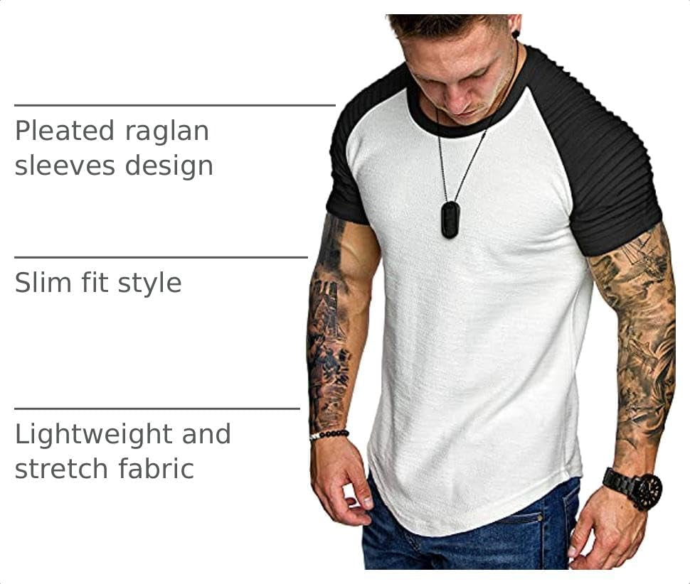 Men Pleated Raglan Sleeve T-Shirts