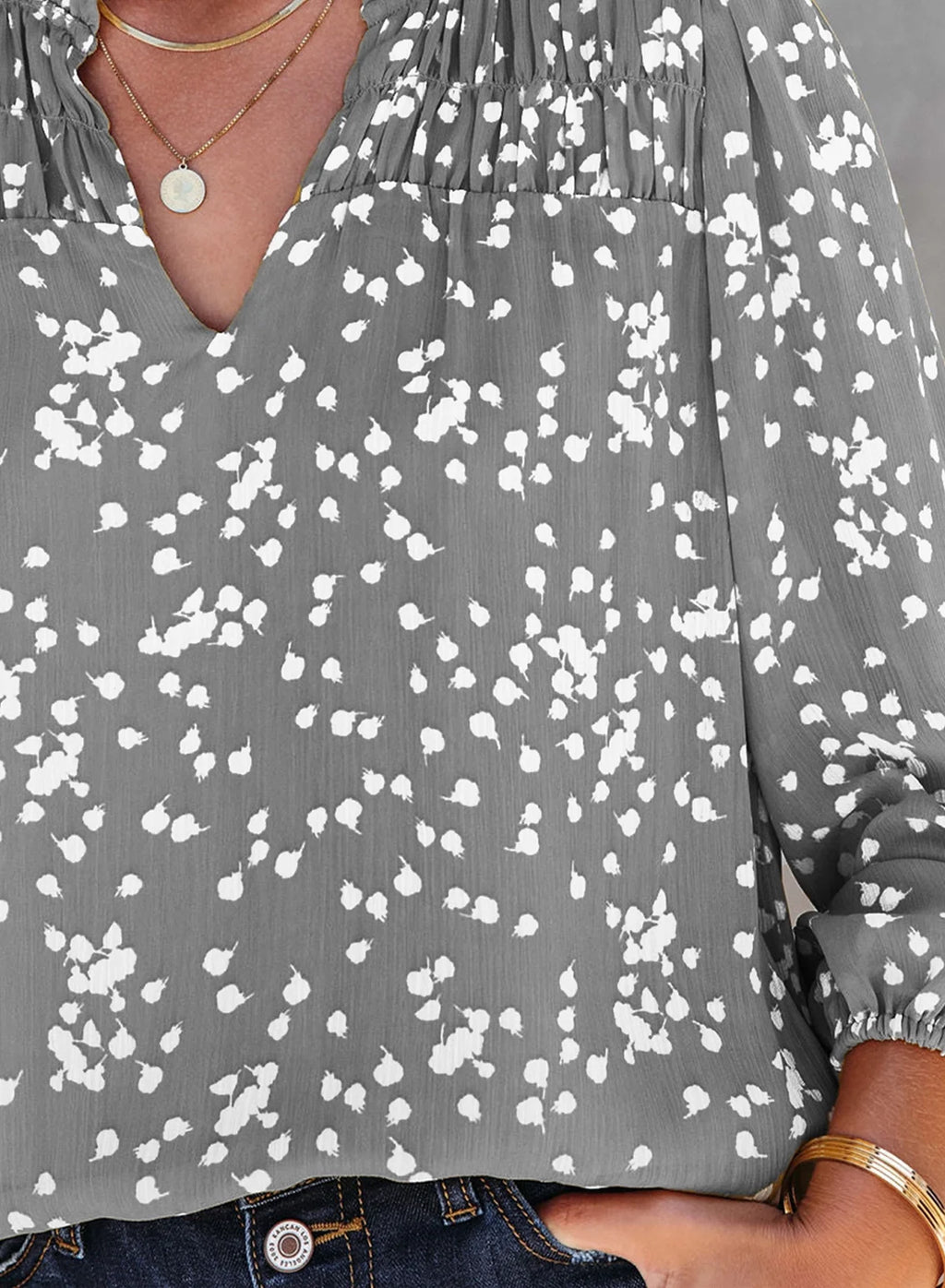 Women Casual V Neck Floral Print Tunic Tops