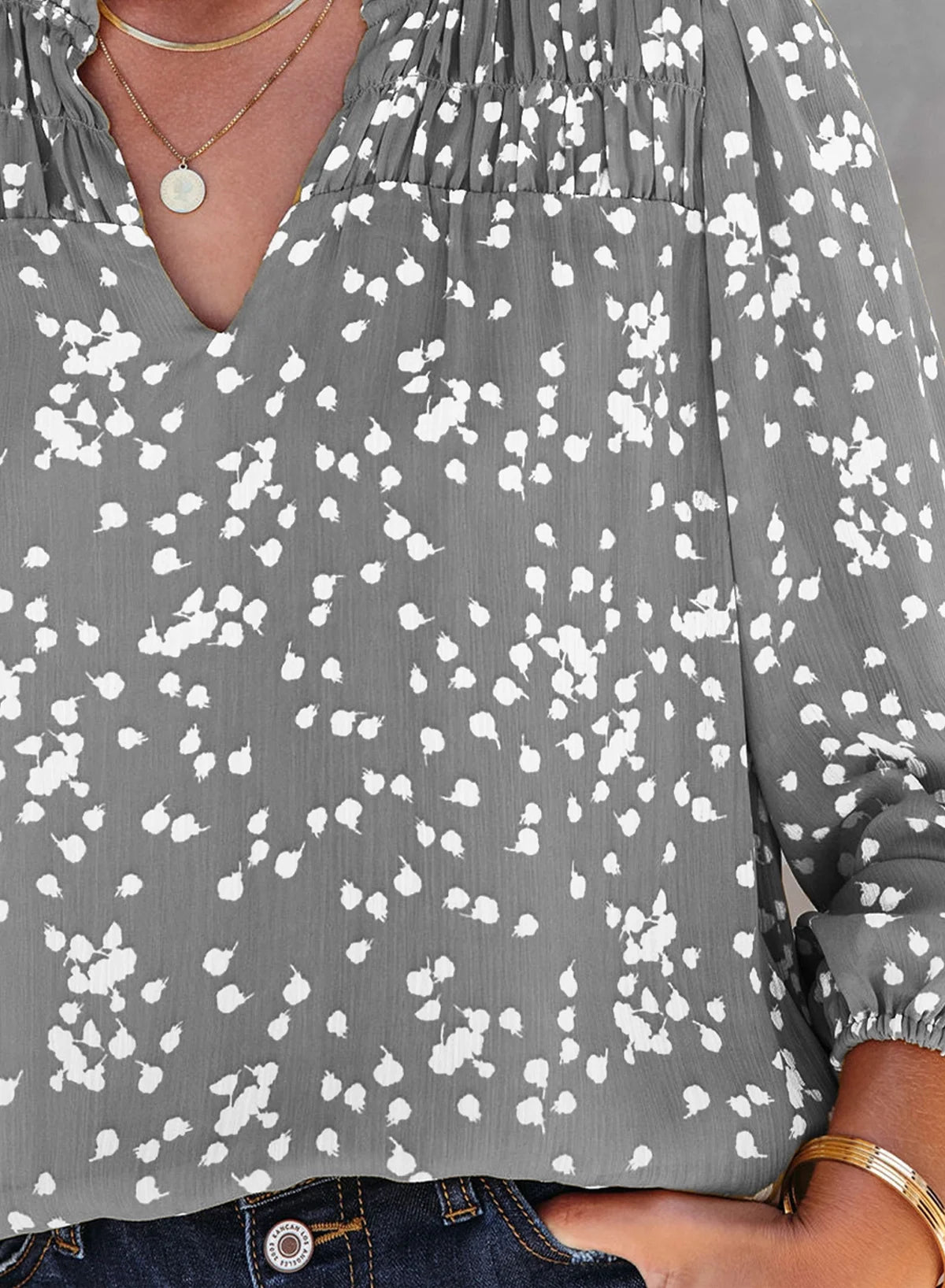 Women Casual V Neck Floral Print Tunic Tops