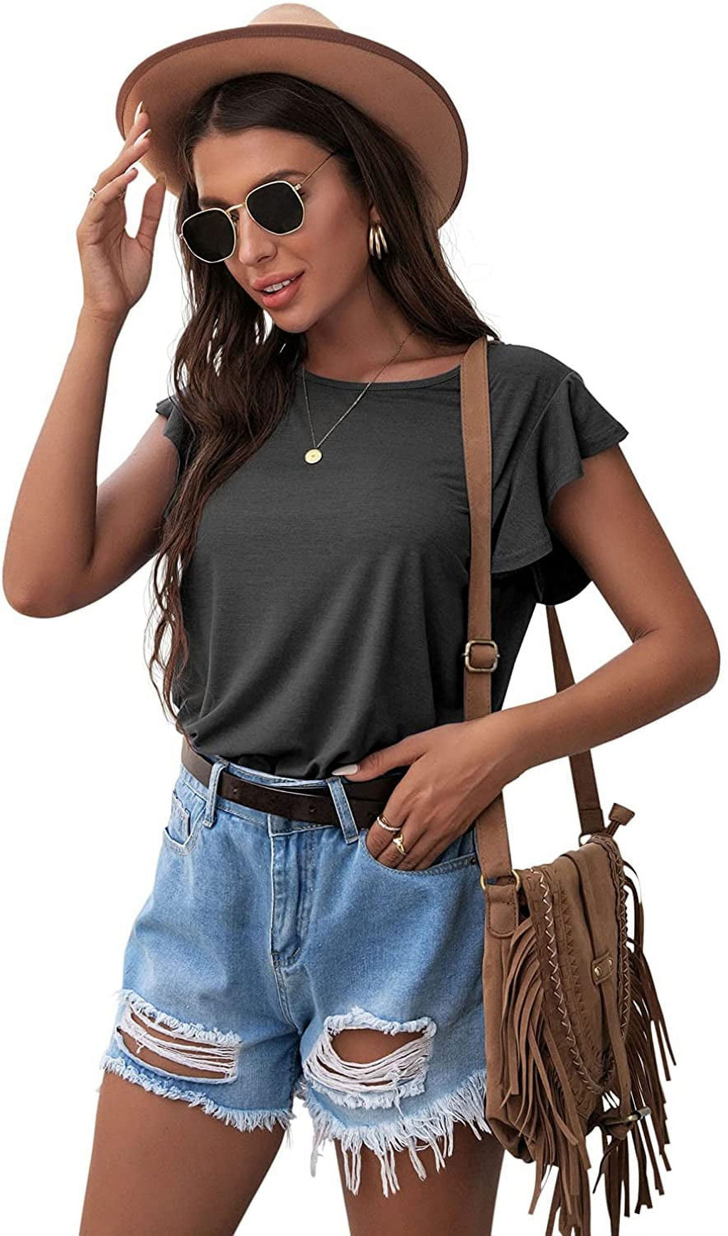 Summer Ruffle Short Sleeve Knit Tunic Tops