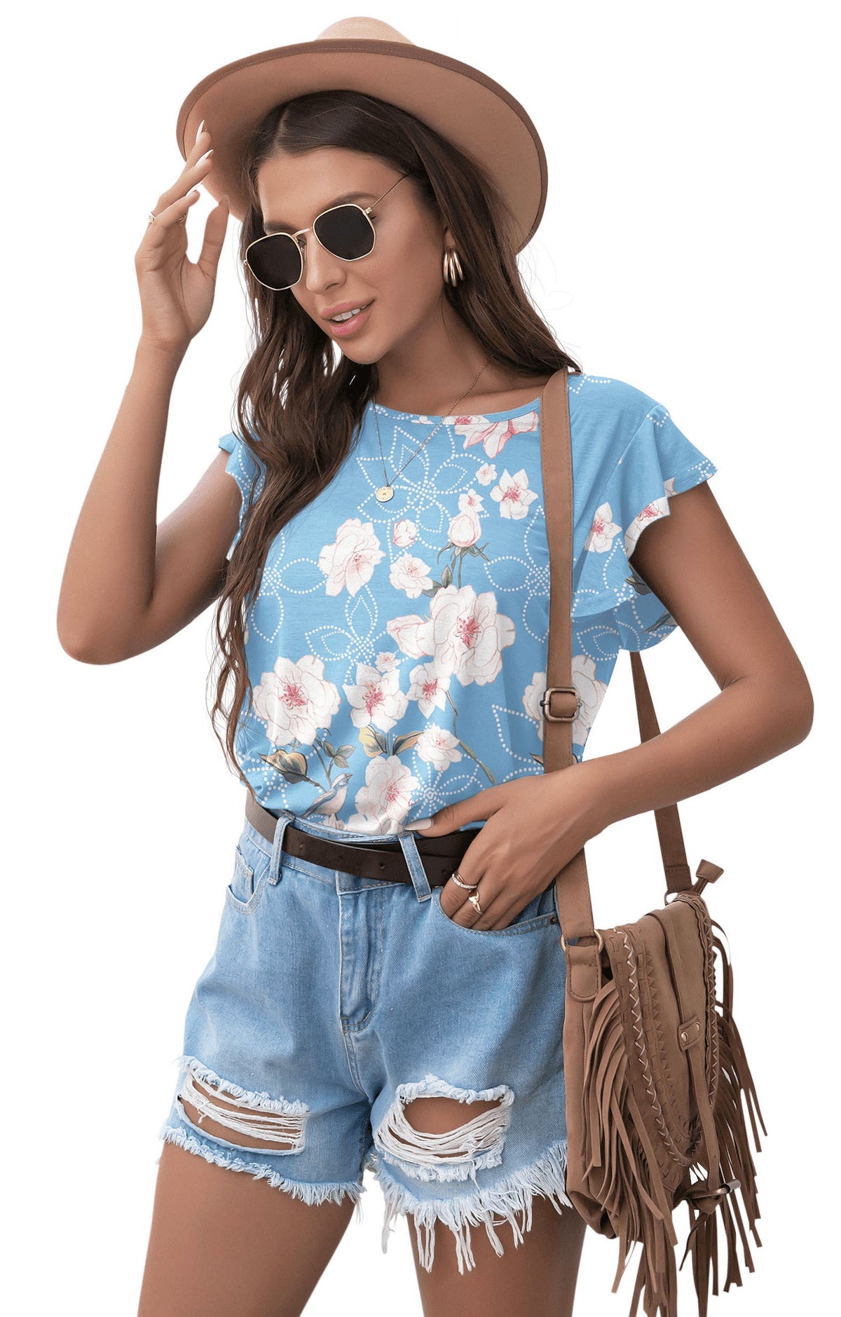 Summer Ruffle Short Sleeve Knit Tunic Tops