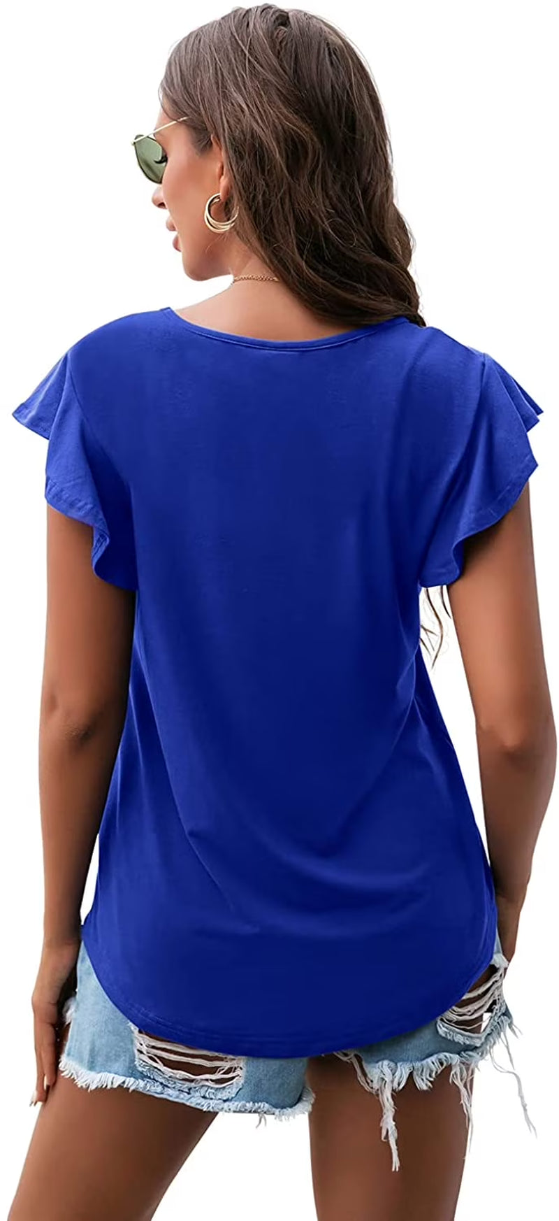 Summer Ruffle Short Sleeve Knit Tunic Tops