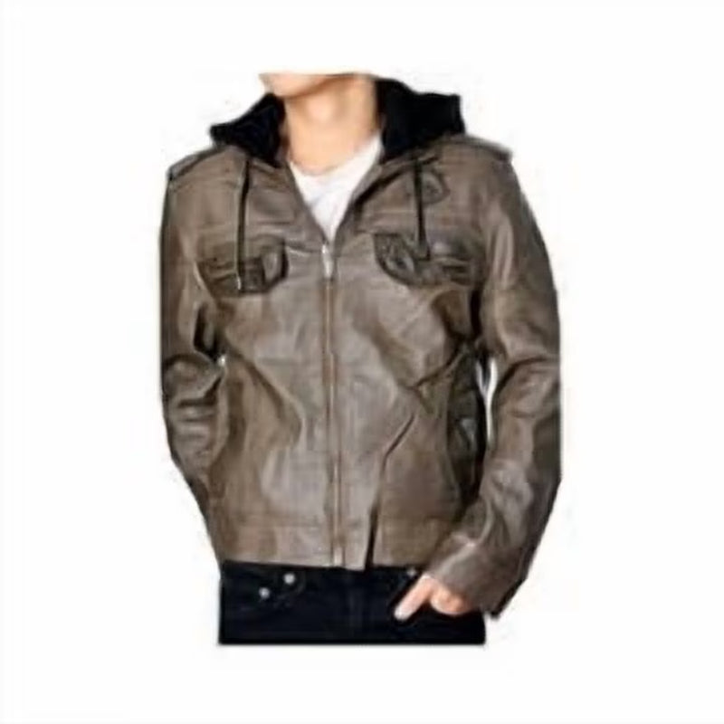 Men Faux Leather Retro Bomber Jacket
